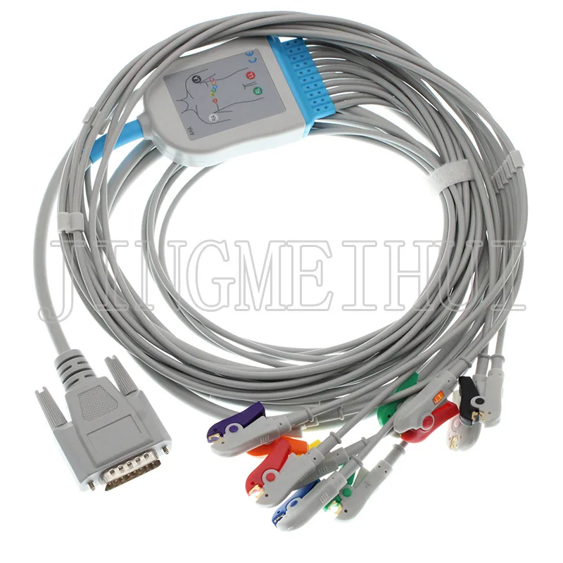 Compatible with Carewell ECG-1101/1103/1112/T12 10-lead EKG cable 3.0DIN/4.0Banana/Snap/Clip/Animal Vet leadwire.