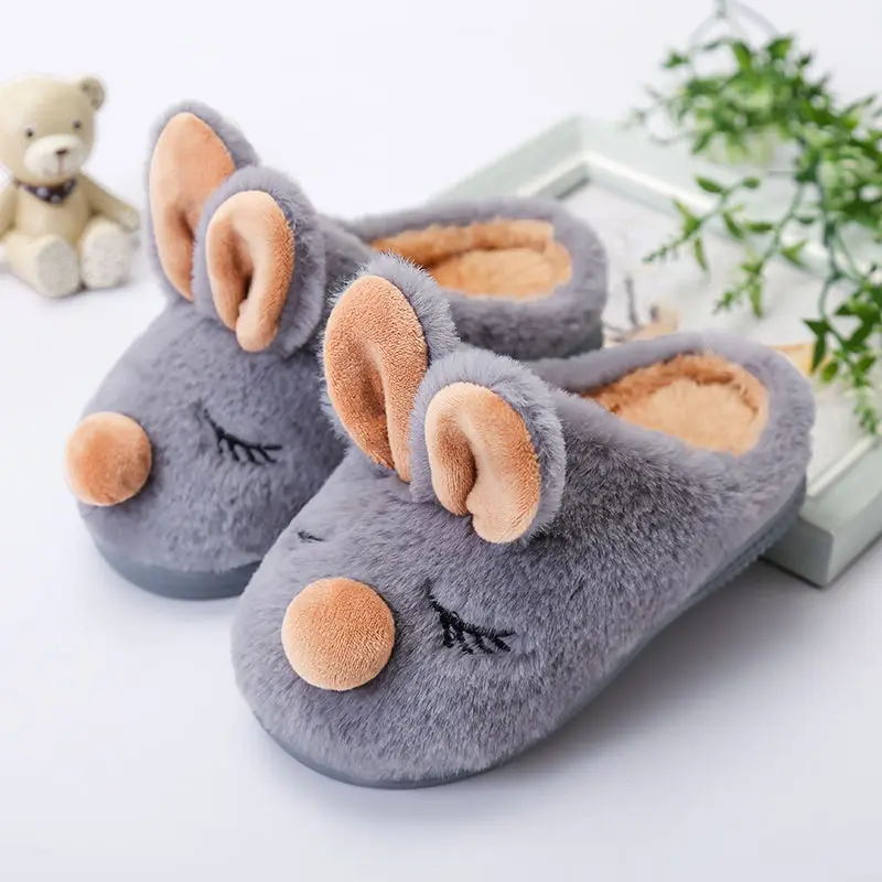 New Cute Children's Cotton Slippers Winter Home Cotton Slippers Winter Baby Cotton Shoes Winter Plus Cashmere Fluffy Slippers