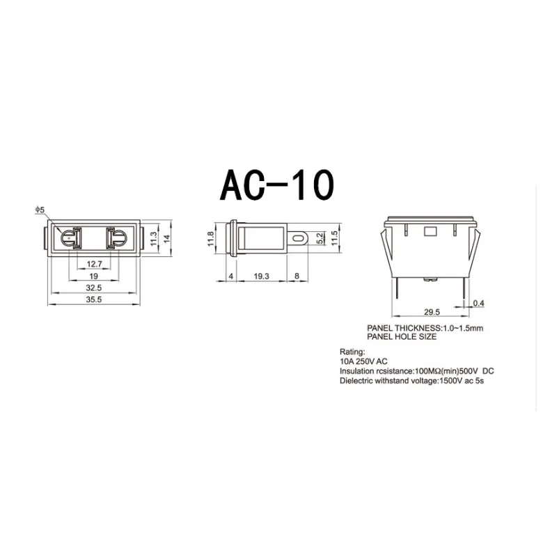 Gorący nowy AC-10 gniazdo wtykowe czysta miedź dwa otwory 2PIN