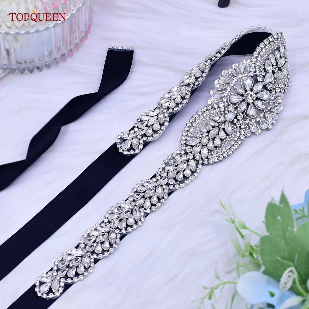 TOPQUEEN S02 cinturón de boda nupcial brillante mujer señora fiesta plata decoración de diamantes de imitación cinturón vestido de lujo cinta faja