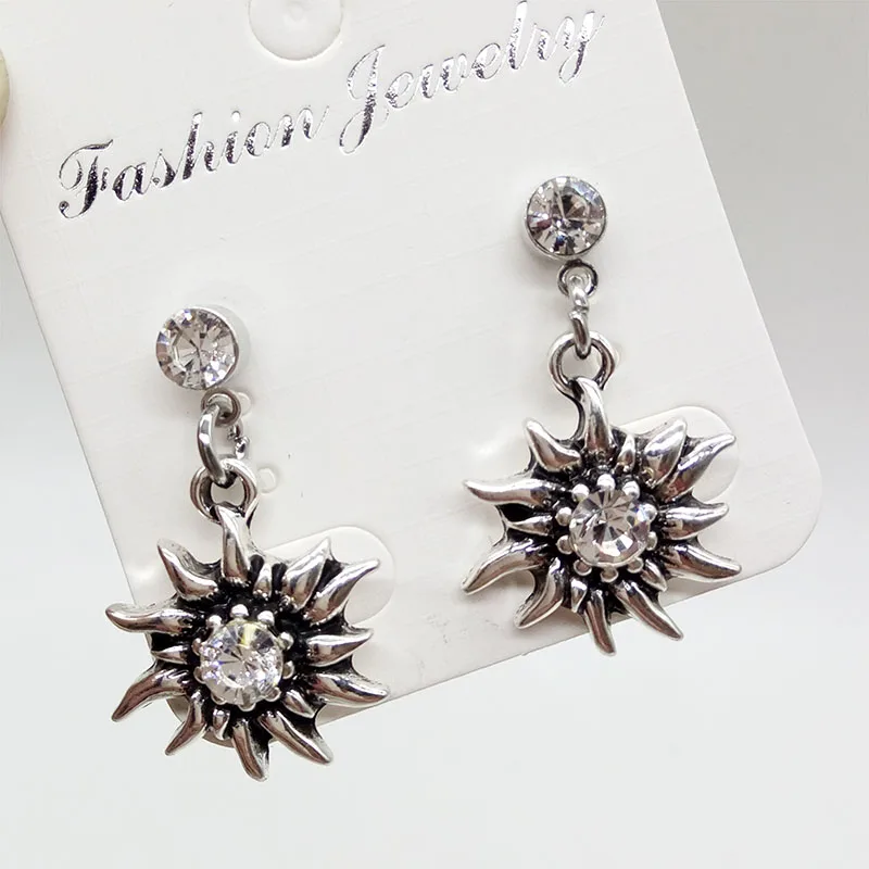 New Multicolor Rhinestones Edelweiss Earrings Costume Jewelry  Fashion Dangle Drop Earrings Women Girl Party Gift Wholesale