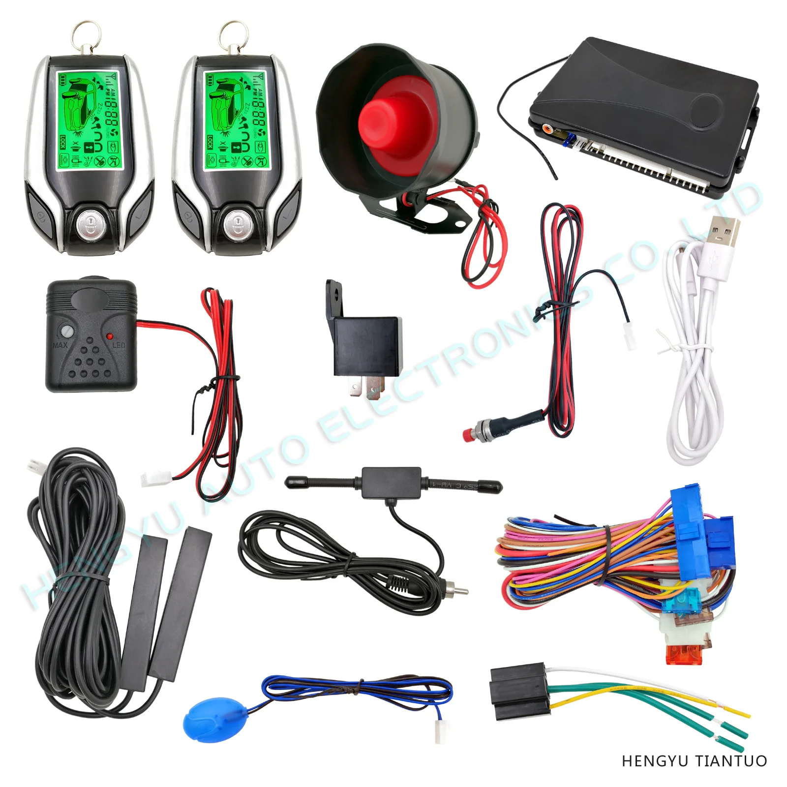 HENGYU SHY-888 2 way car alarm PKE keyless entry LCD pager display vibration alarm universal car auto keyless entry system DC12V