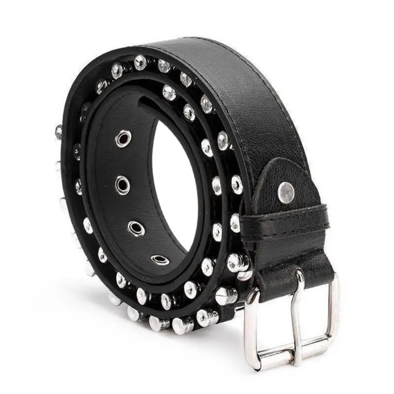 New Fashion Ladies Men Punk Imitation Leather Belt Hollow Rivet Luxury Personality Wild Waistband Rock Young Adjustable Trend