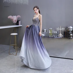 Sexy Gradient Prom Dresses Long Spaghetti See Through Sparkly Crystal Women Evening Gown 2025 New Customized