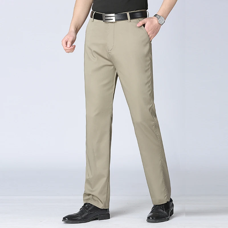 Summer Top Quality New Brand Casual Fashion Middle-aged Long Mens Pants Fashions Straight Business Office Wear Trousers Men