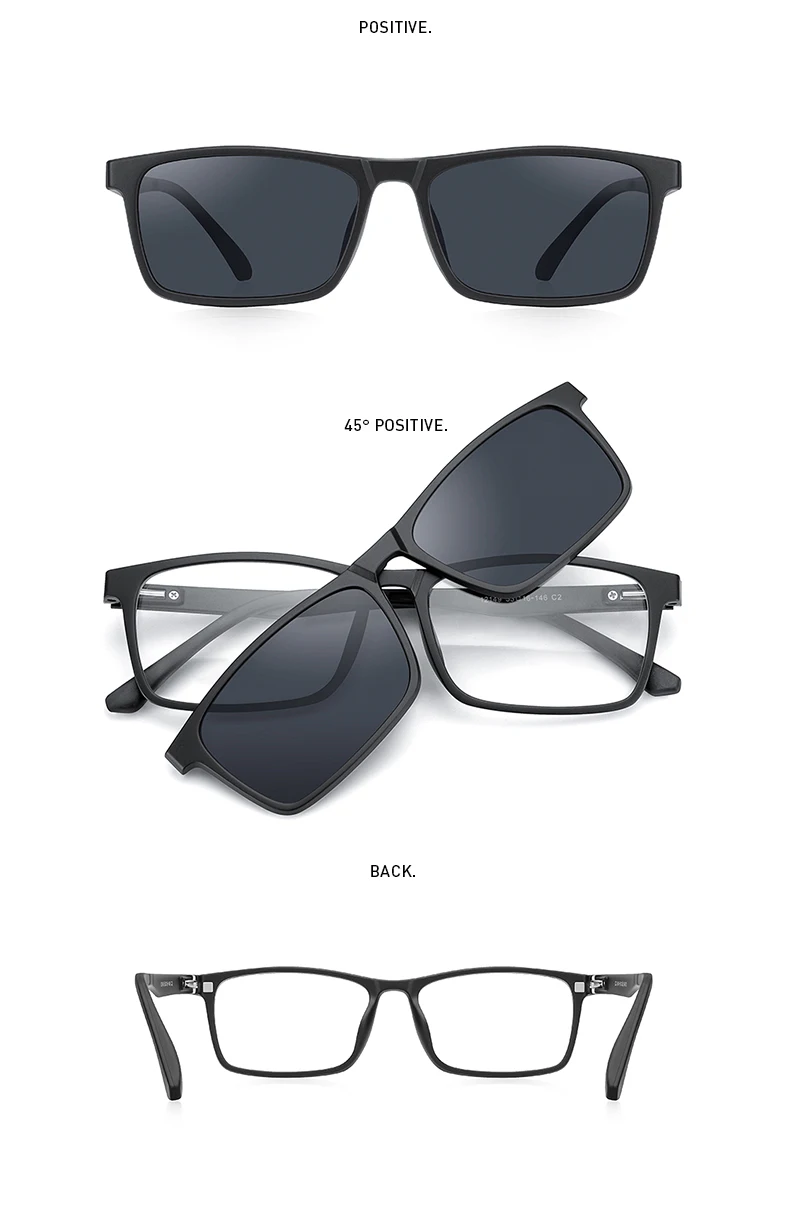 MERRYS DESIGN 5-in-1-Brillengestell mit magnetischem polarisiertem Clip für Herren und Damen, TR90-Brillengestell, quadratische Brillen S2149 – Detail 9