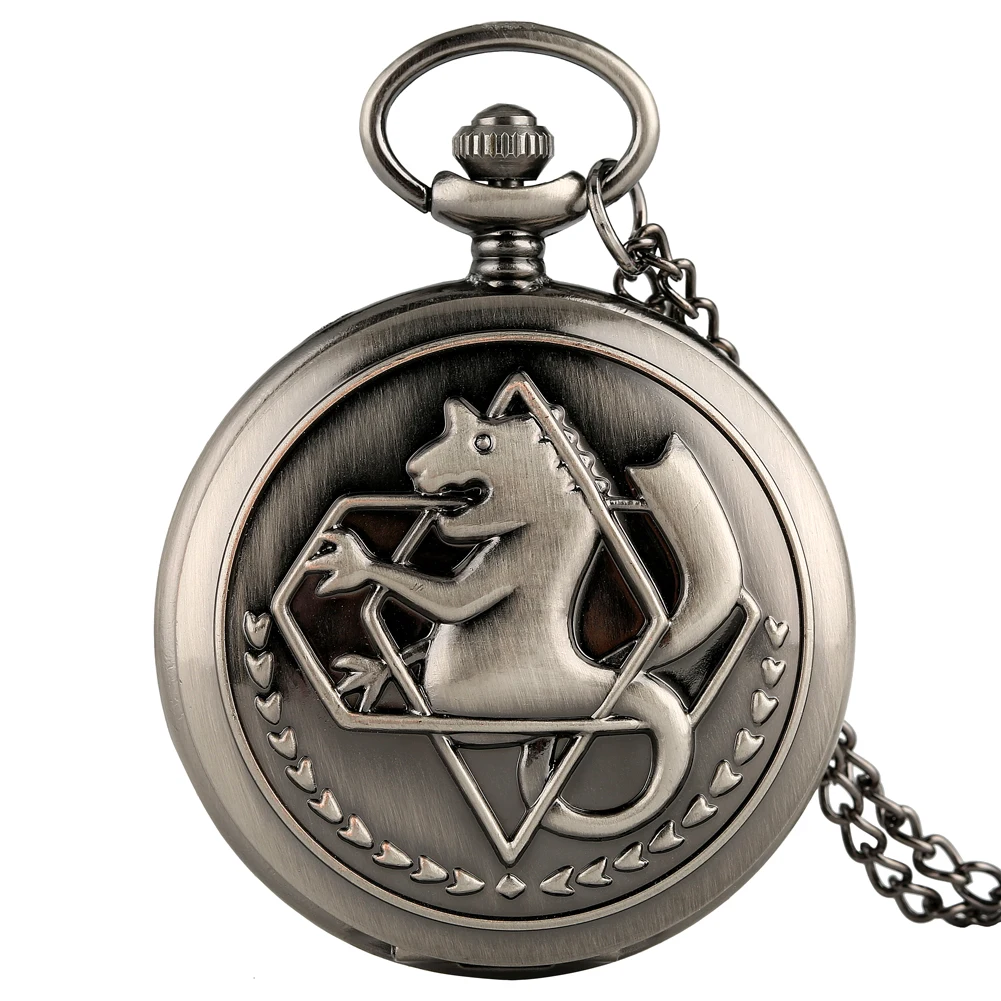 Silver/Bronze Tone Fullmetal Alchemist Pocket Watch Cosplay Edward Elric Anime Design Pendant Necklace Chain Boys Christmas Gift