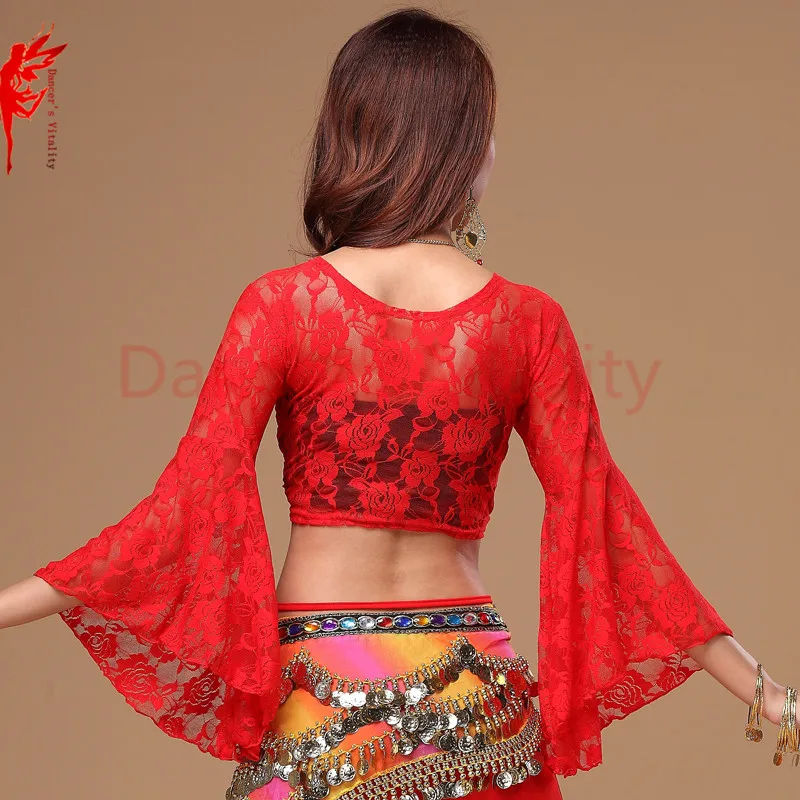 13 colors belly dance top women deep v-neck flare sleeve top girls belly dance sexy lace top