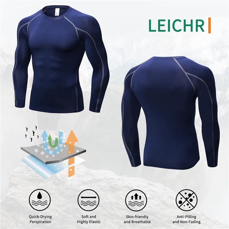 New Long Sleeve Fitness Gym Clothing Stand Collar Compression Shirt Winter Sport Shirts Cycling Stretch Sportswear Men Camiseta