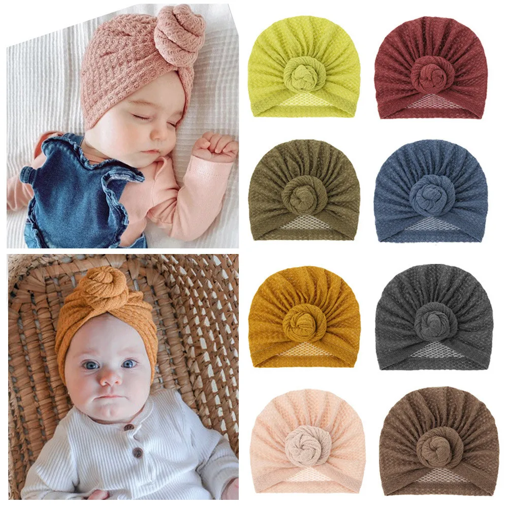 Children Accessories Newborn Toddler Kids Baby Boy Girl Turban Kintted Beanie Hat Winter Warm Soft Cap Solid Knot Soft Wrap 2021