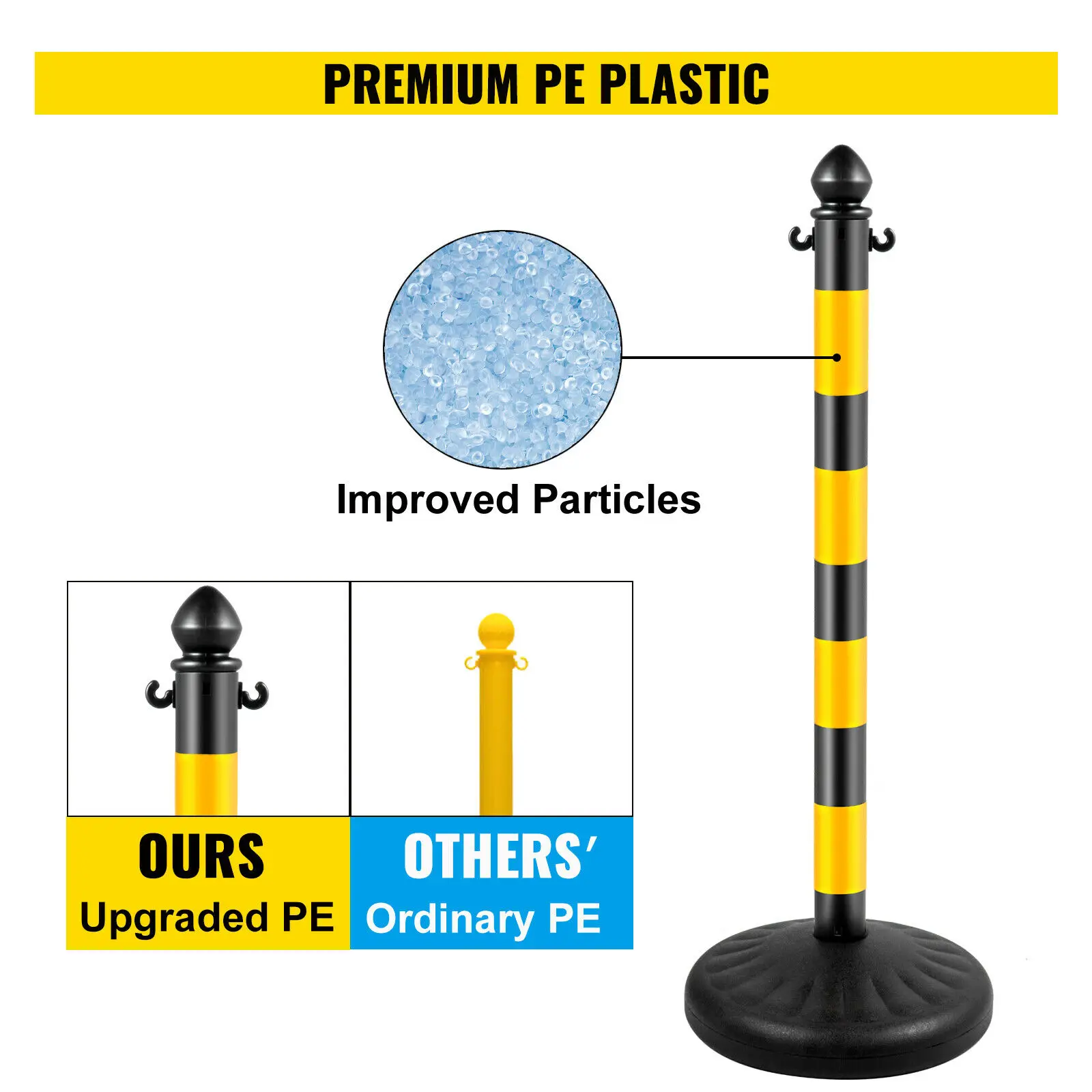 VEVOR 4 Pezzi Paletti Delimitazione in Plastica, Lunghezza 1 Metro Paletti con Catena Nera e Gialla in Plastica PE, Come Coda per Il Centro Commerciale, Salotto Privato, Grande Mercato, Mostra, Hotel