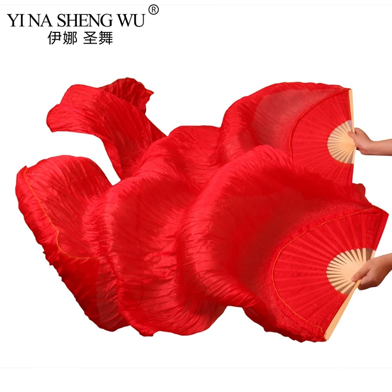 High Quality  Real Silk /Imitation Silk Dance Long Fans 1 Pair Handmade Dyed Silk Belly Dance Fans Dance Props 180x90cm