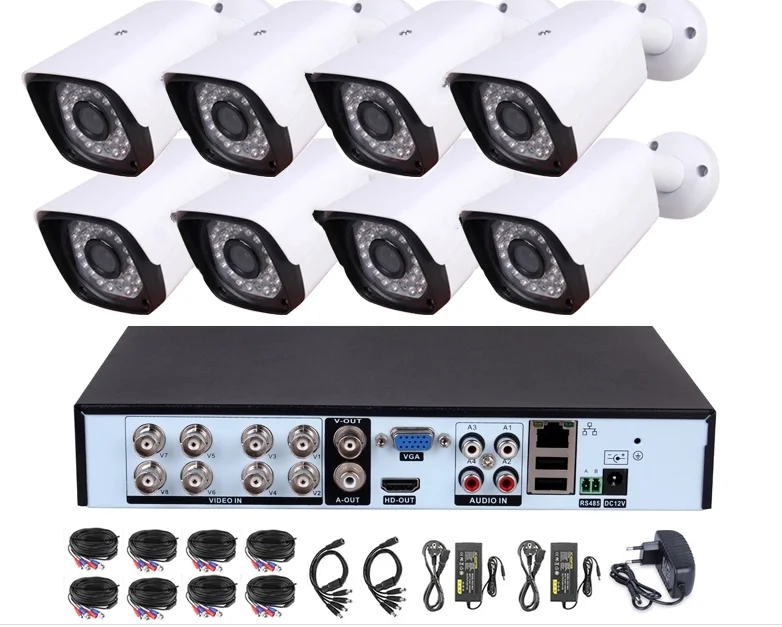 Kit DVR HD 8CH AHD H.265 + Sistem Keamanan Kamera CCTV 5MP CCTV IR Luar Ruangan Penglihatan Malam IP66 Kit Pengawasan Video Tahan Air