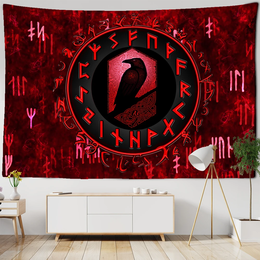 Wikingowie Tapestry wall Raven tajemnicza medytacja psychodeliczne runy ściana artystyczna wiszące gobeliny do salonu Tarot Sun Moon