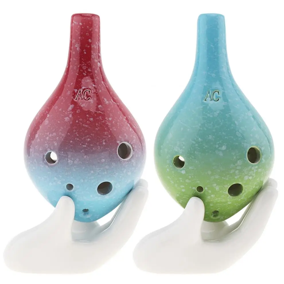 Ocarina 6 Holes Alto ToneC Two-tone Ocarina Ceramic Flute Instrument 2 Colors Optional with Hang Rope