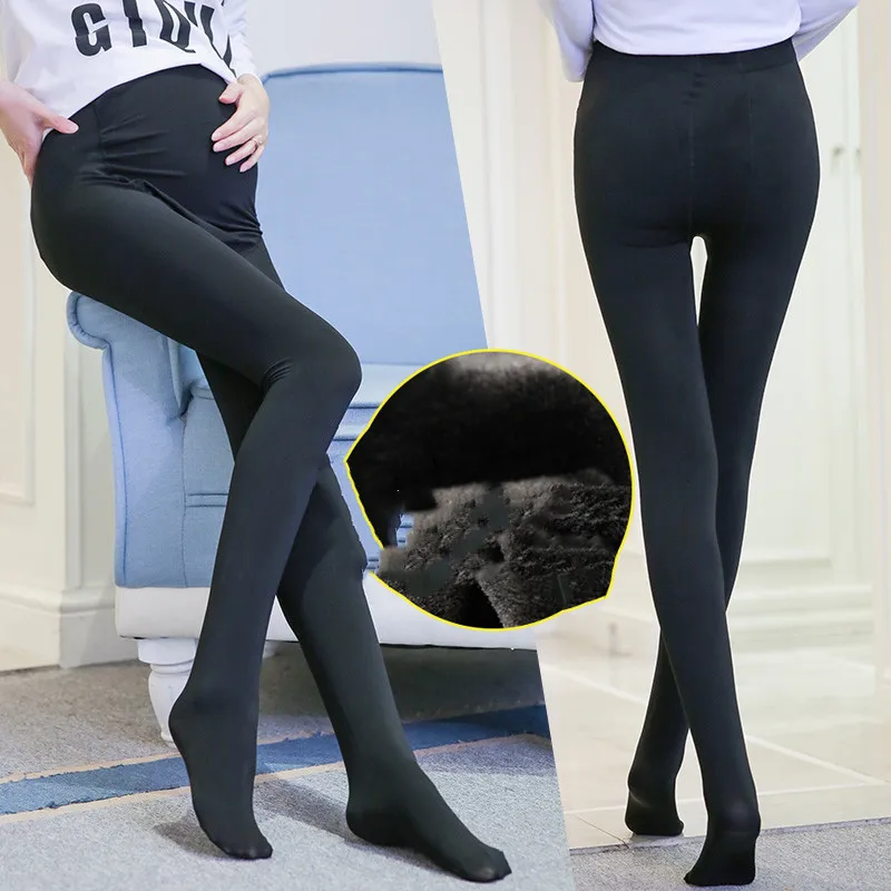 Ropa de maternidad para otoño e invierno, medias de lana de garra de dragón de terciopelo, pantimedias de soporte para el vientre, medias