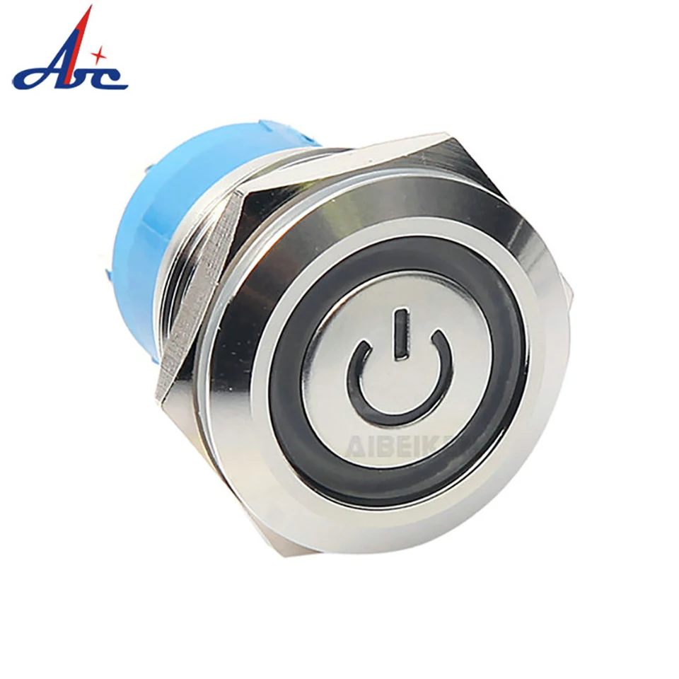 

19mm 4Pin Terminal SPST Momentary Latching LED Power Logo Illuminated 12 Volt Push Button Switch