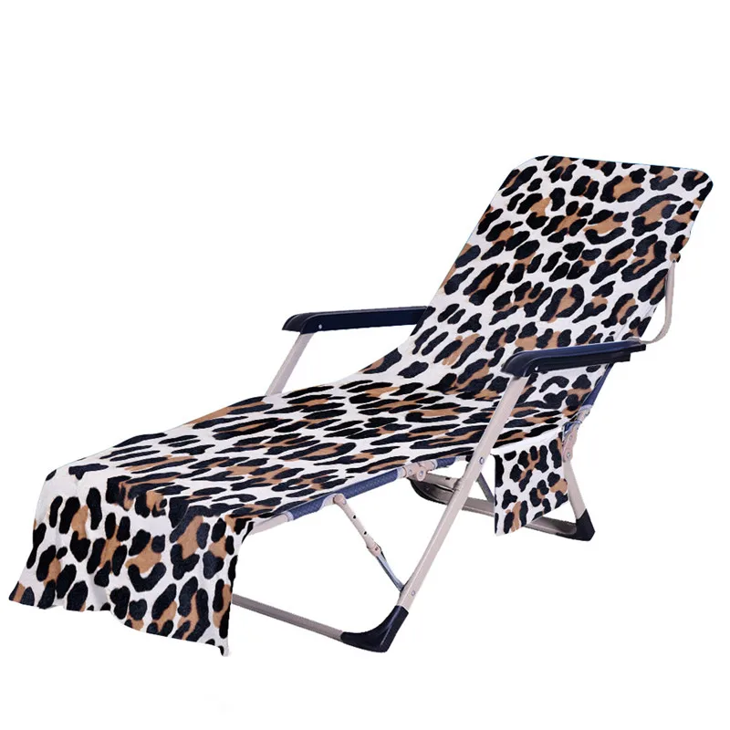 Leopard Microfiber Beach Chair Towel Covers With Pocket for Swim Pool Outdoor Sunbathing Summer Holiday Beach Lounger Chair Mat