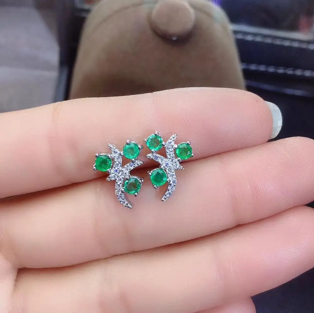 

Natural Real Emerald Earring 925 Silver sterling Fine Charm Jewelry for Women Wedding Party Earring