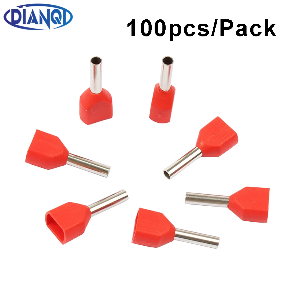 100pcs/Pack TE7508 TE1008 TE1510 TE2508 Two Pre-insulated Pipe-shaped End Cold pressed terminals/Cable Connector/Wire Connector