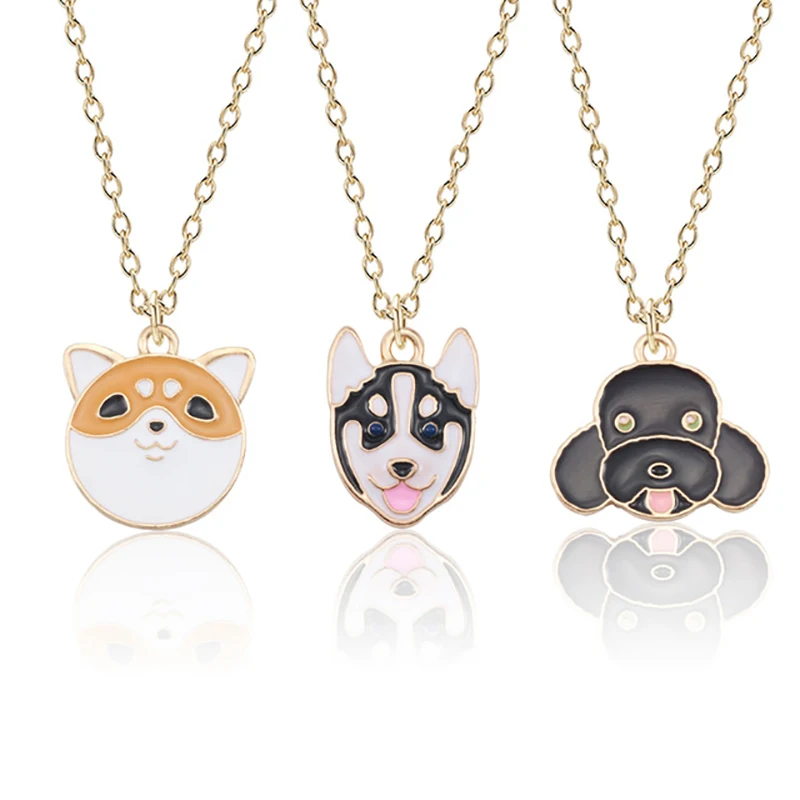 Cartoon Pet Dog Necklace For Women Japan Akita Siberian Husky Teddy Bear Dog Necklace Pendant Female Animal Jewelry Necklaces