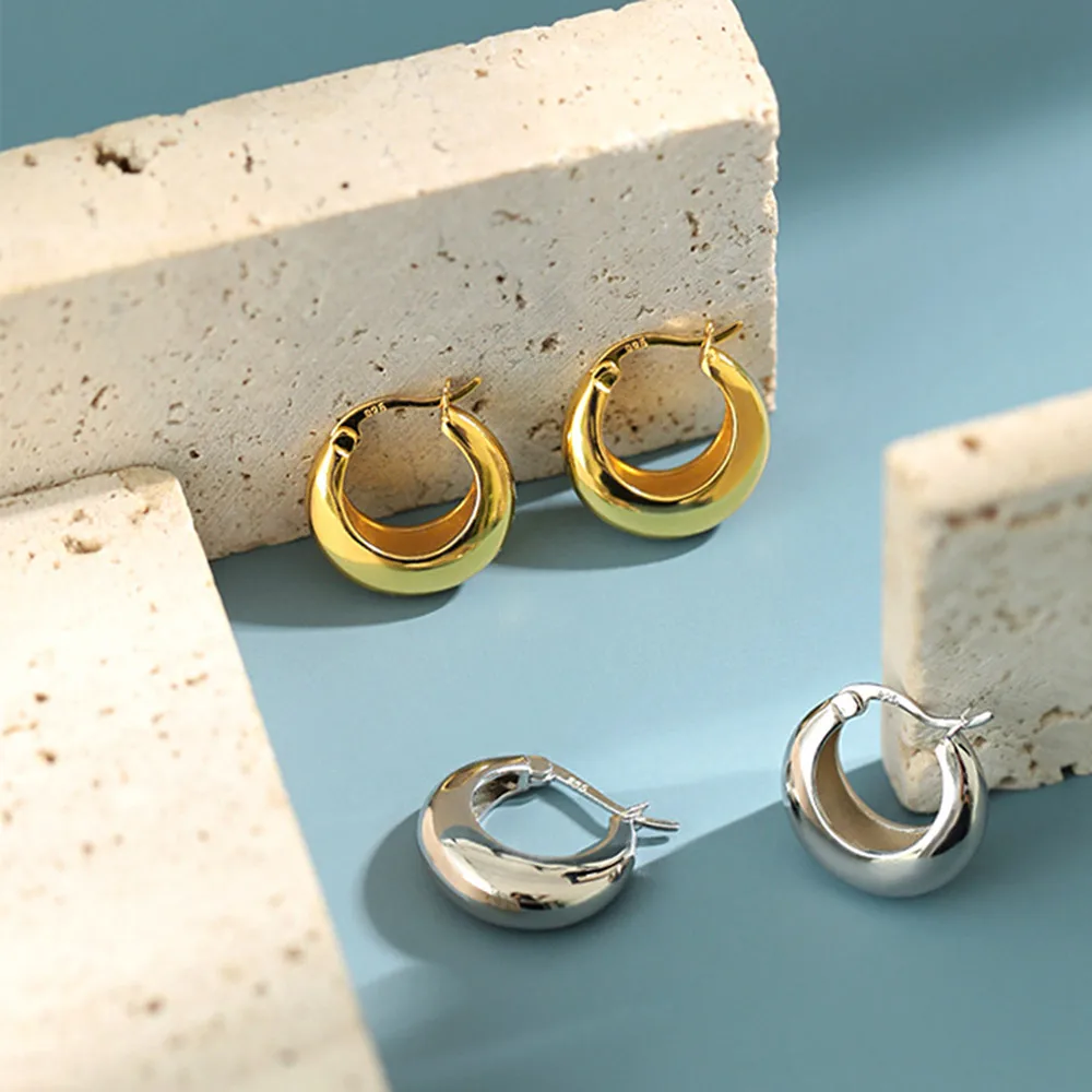 ANDYWEN 925 srebro 12mm owale obręcze złota Huggies luksusowe 2020 Rock Punk Party piercing kobiety moda biżuteria Pendiente — zdjęcie 6
