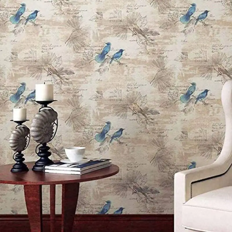 HaoHome Bird Wallpaper Removable Self Adhesive Wallpaper Peel and Stick Contact Paper  for Cabinets Countertops Furniture Decor