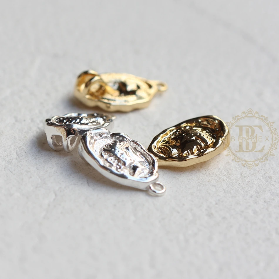 One Piece Premium Plated Solid Brass Oval Charm - 15x10mm (4697C)