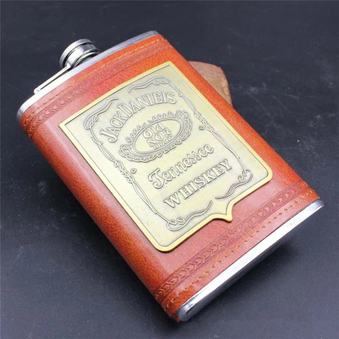 10PCS Genuine 9oz Portable Stainless Steel Hip Flask Flagon Whiskey Wine Pot Leather Cover Bottle Travel Tour Drinkware Wine Cup