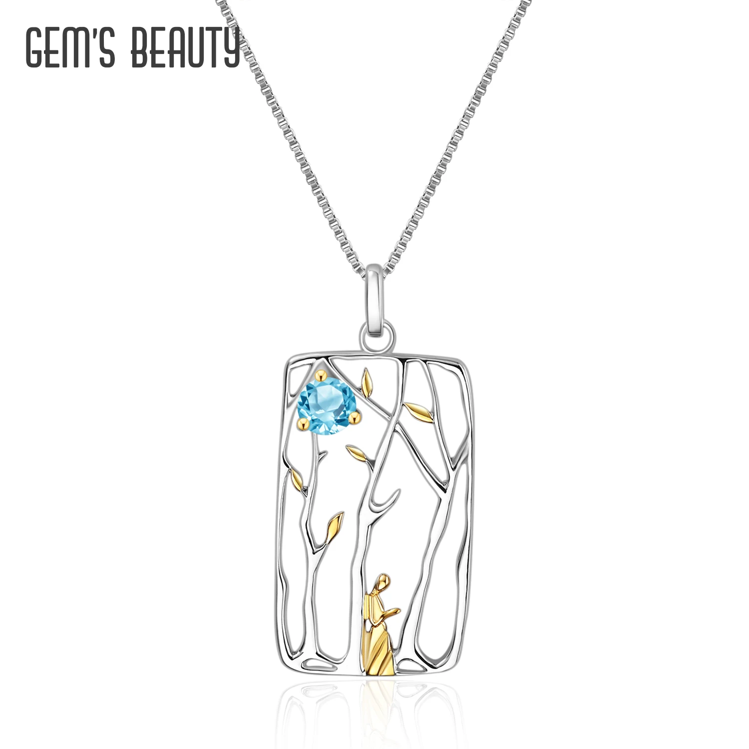 

Gem's Beauty Handmade Original Pendants Real 925 Sterling Silver Woman Necklace Choker Chain Wood Topaz 18k Gold Plating Rhodium