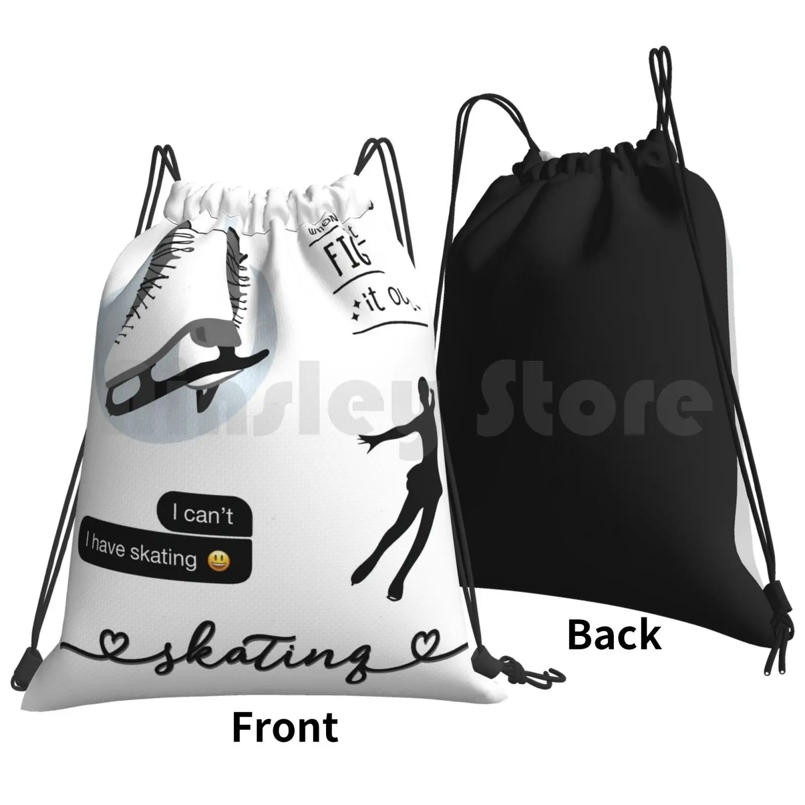 Black Watercolor Ice Skater , Figure Skating Sticker Pack Backpack Drawstring Bags Gym Bag Waterproof Black Gray White