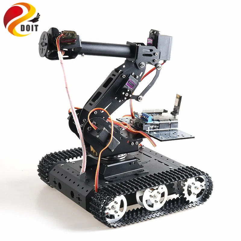 SZDOIT Full Metal 7DOF Robot Arm+ TC100 Smart Tank Chassis Kit Vehicle Robotic Servo Motor DIY For Arduino Unassembled Education