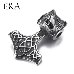 Stainless Steel Viking Axe Wolf Pendant Hole 5mm for DIY Jewelry Parts Men's Necklace Pendants Jewelry Making Accessories
