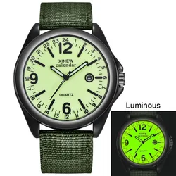 XINEW Men Watches Fashion Luminous Watches Nylon Strap Date Quartz Wristwatches Men Sports Watches horloge mannen reloj hombre