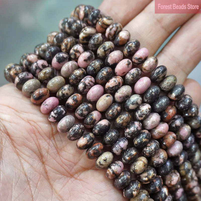 Natural Stone Black Lace Rhodonite Rondelle Round Spacer Beads for Jewelry Making Diy Bracelet Charms Accessories 15