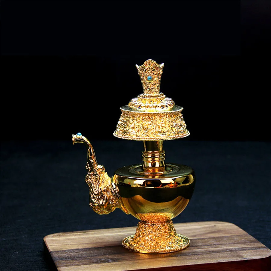 Tibetan Buddhism Supplies Eight Auspicious Symbols High-End Gilt Alloy Biba Pot Water Filter Bottle Holy Sacrificial Vessel