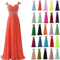 Een Lijn Chiffon Elegante Goedkope Kralen Kristallen Off Shoulder Cap Sleeve Bruidsmeisje Jurken Wedding Feestavond Formele Prom