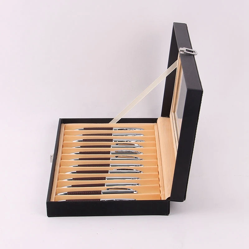 PU Leather Display Pen Storage Box, Caixa de 12 canetas, Lápis