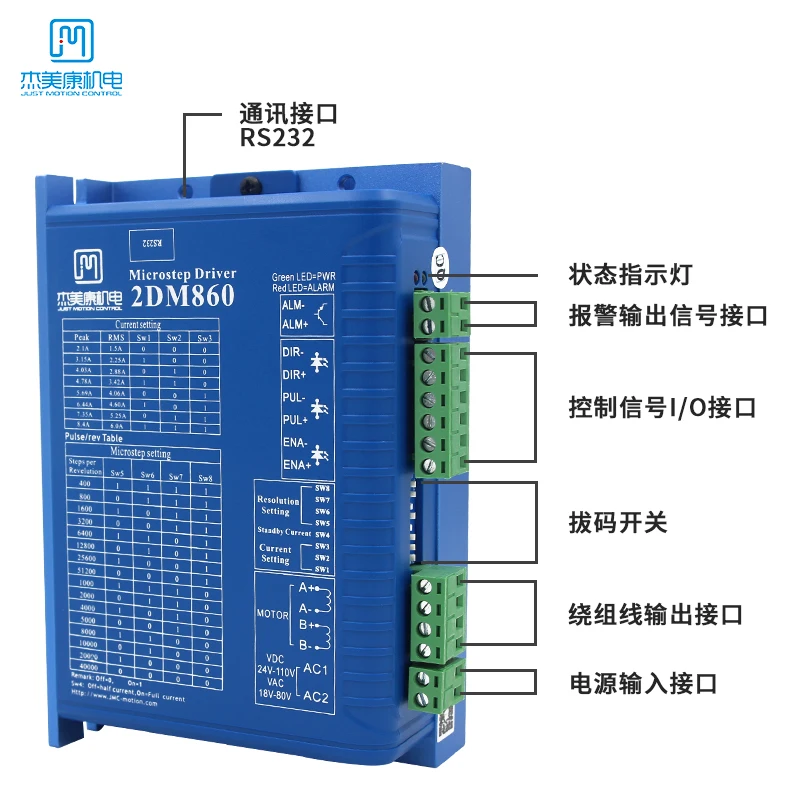 2DM860 NEMA23 NEMA34 2 phase stepper motor driver 32bit DSP AC60V 1.8-7.0A JMC replace leadshine DM860