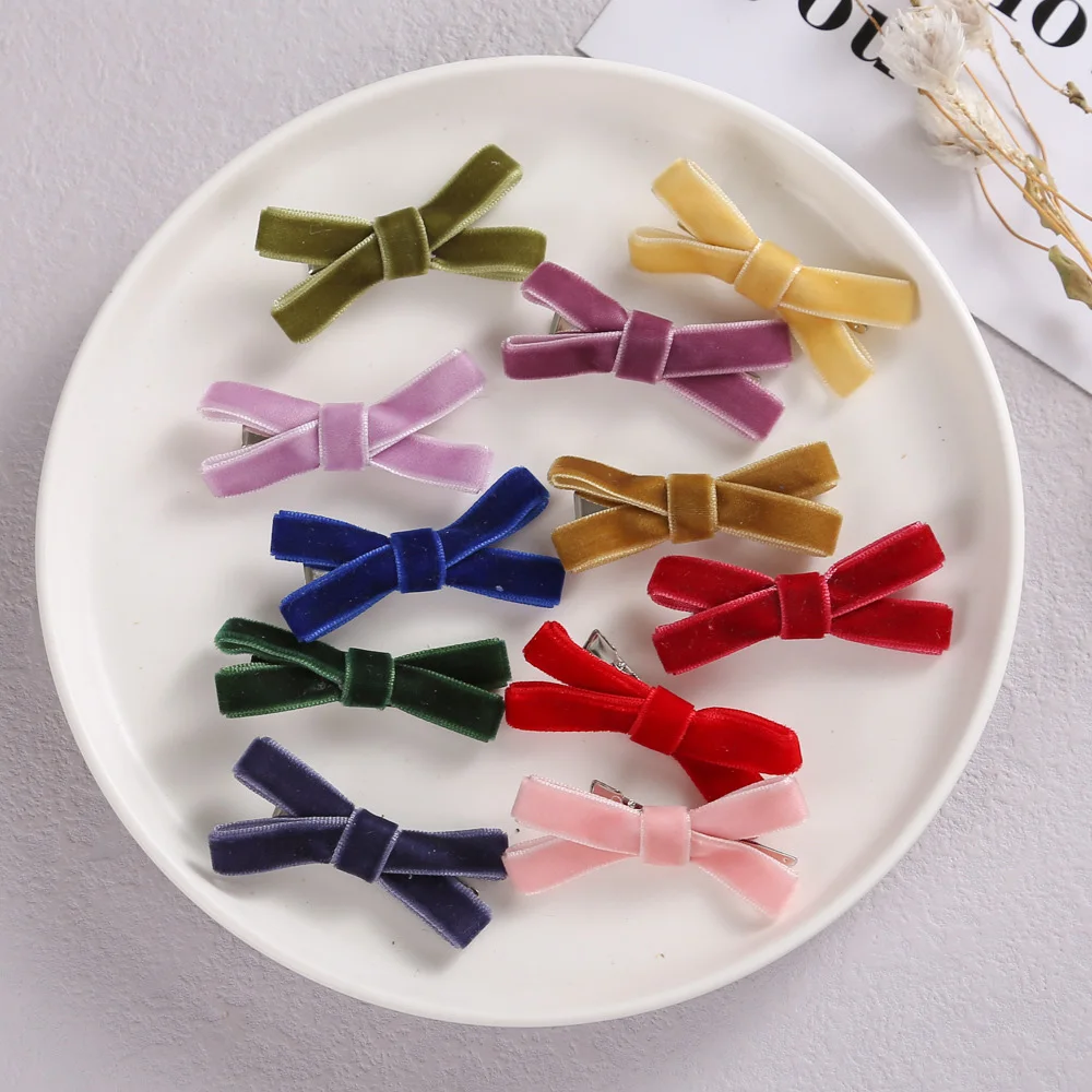 Candy Color Baby Hair Clips Lovely Velvet Hairpins for Girls Autumn Children Barrettes Photo Props Kids Solid Hair Accessories