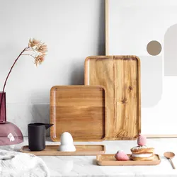 Wooden Tray Solid Wood Rectangular  Breakfast Plate Sushi Snack Bread Dessert Barbecue Cake Easy To Carry Multifunctional