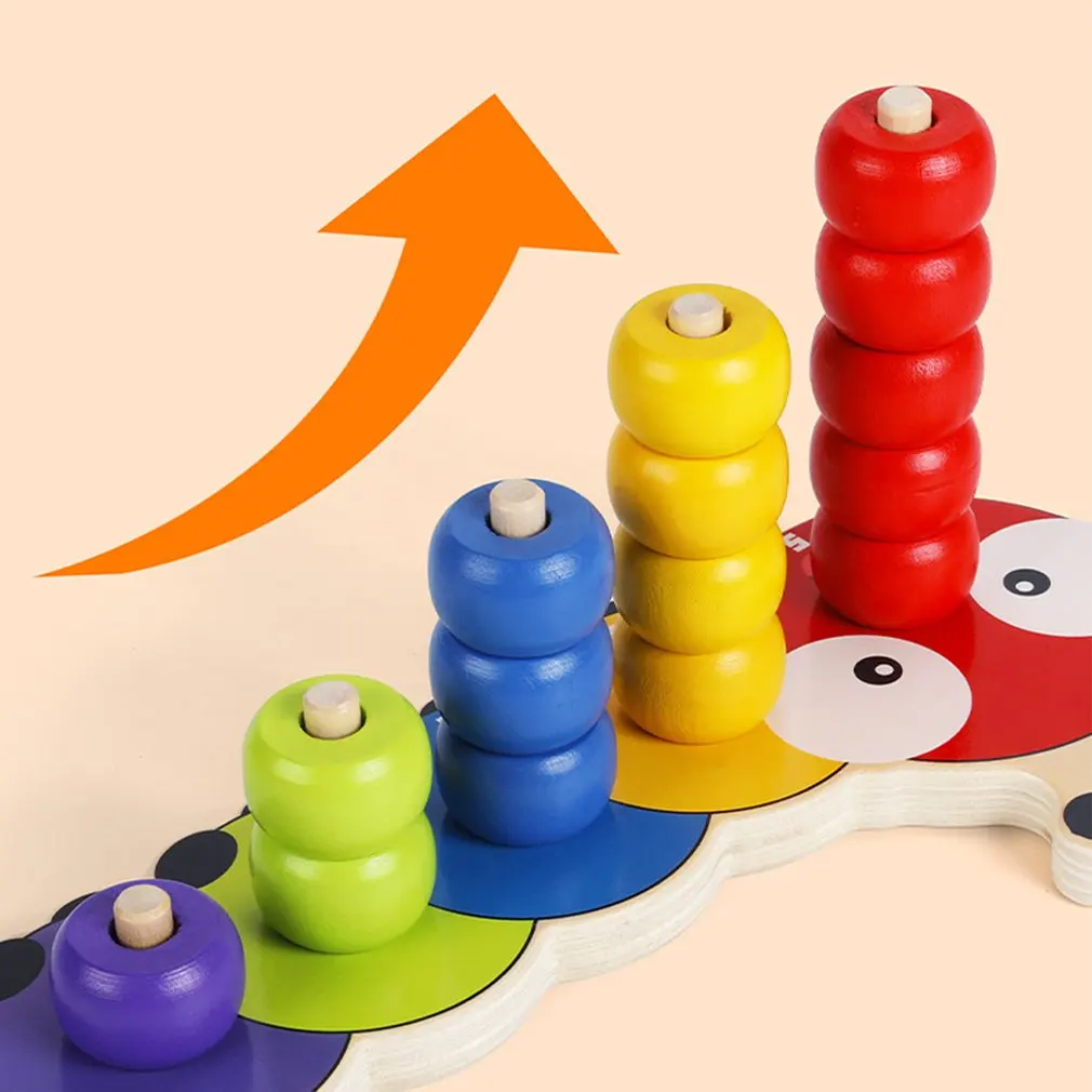 Caterpillar Superimposed Beaded Children's Educational Assembling Toy Wooden Caterpillar Superimposed Beaded Building Blocks