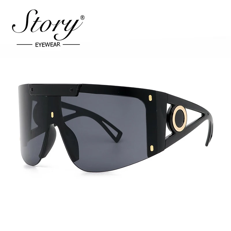 STORY Vintage One Piece Lens Oversized Sunglasses Women Men 2021 Brand Design Fashion Futuristic Rimless Sun Glasses S2088J