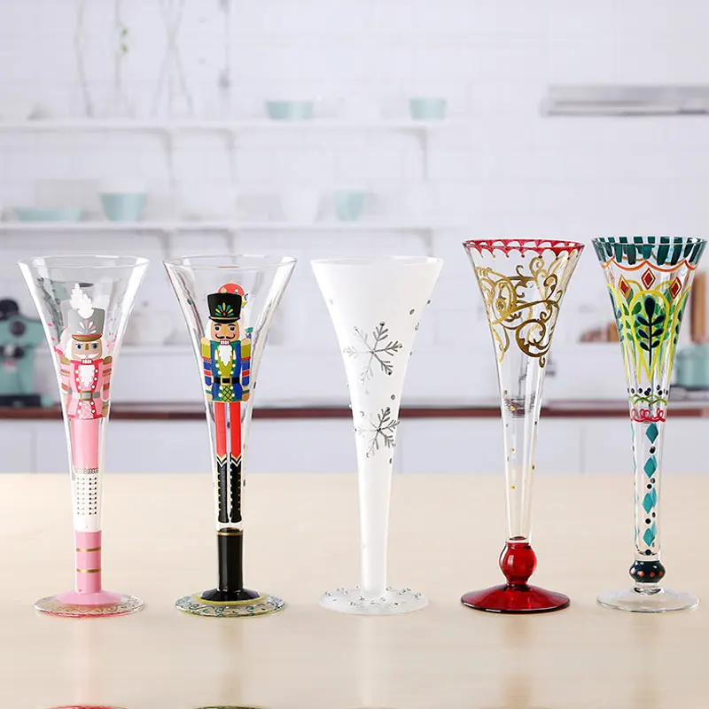 Creative Hand Painted Cocktail Glass, Champagne Cup, Wine Stemware for Vodka, Wedding, Home Bar, Hotel Drinkware