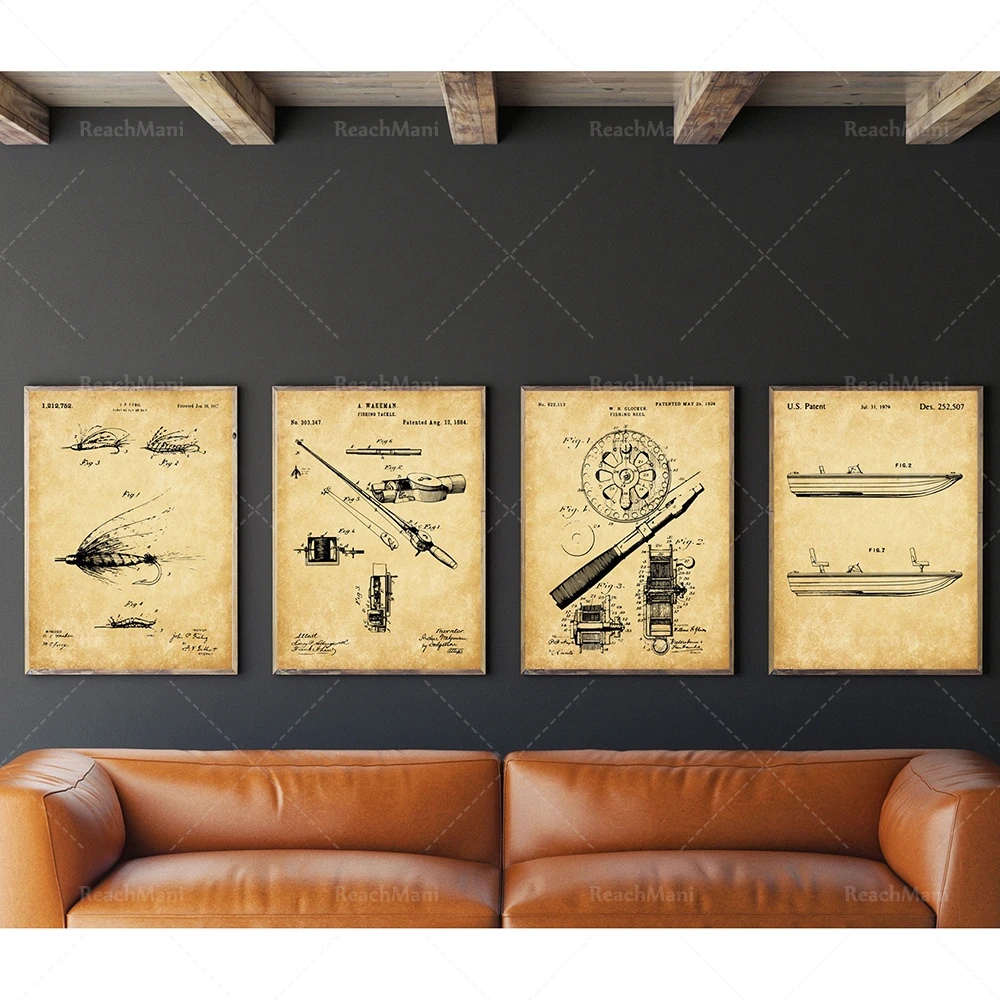 Fishing Patent Fishing Prints, Tackle, Reel, Fly, Boat Poster, Father's Day Gift, Fishing Art Poster