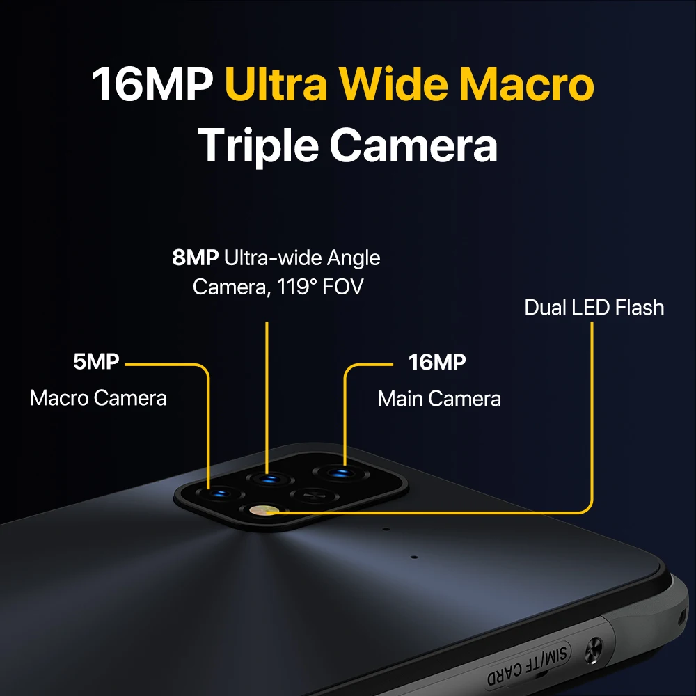 UMIDIGI ponsel pintar Android 11, telepon genggam tahan air IP68/IP69K 6.53 "HD + 4GB + 32GB 16mp 6150mAh