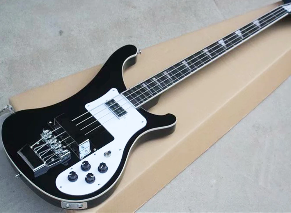 

4 Strings Black Electric Bass Guitar with White Pickguard,Rosewood Fretboard,Providing Customized Service