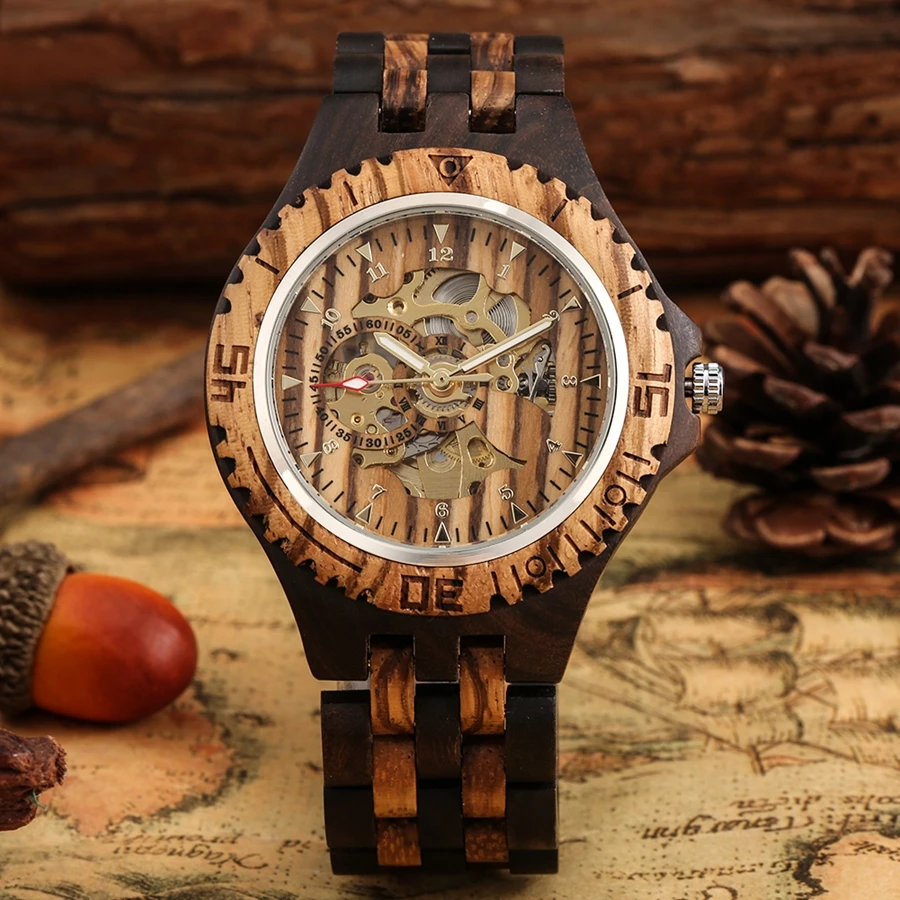 Retro Mechanical Watches Mens Watch Top Luxury Automatic Hollow Skeleton Wristwatch with Adjustable Bangle Clock for Men Husband