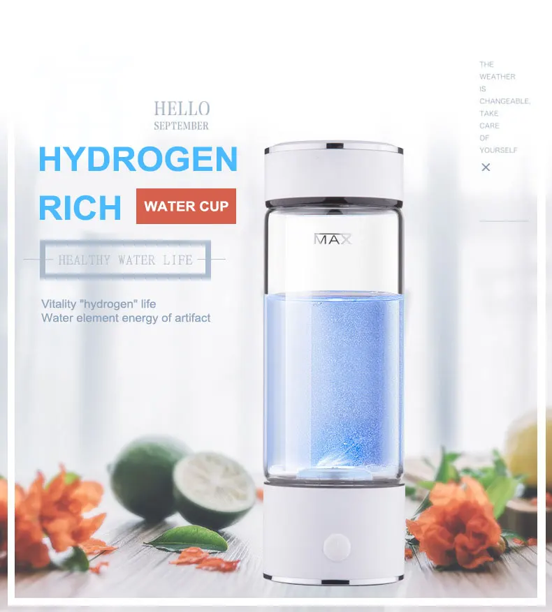 420ml Hydrogen Rich Water Machine PC or Zinc Alloy Bottom SPE PEM H2 Hydrogen Alkaline Hydrogen-rich Water Bottle