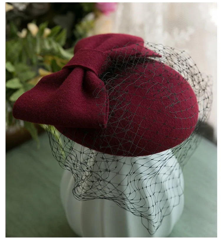 Kobiety Chic Fascinator kapelusz koktajl Pillbox Cap moda Bowknot berety Lady Party 100% wełna filcowy kapelusz Fedora czapka